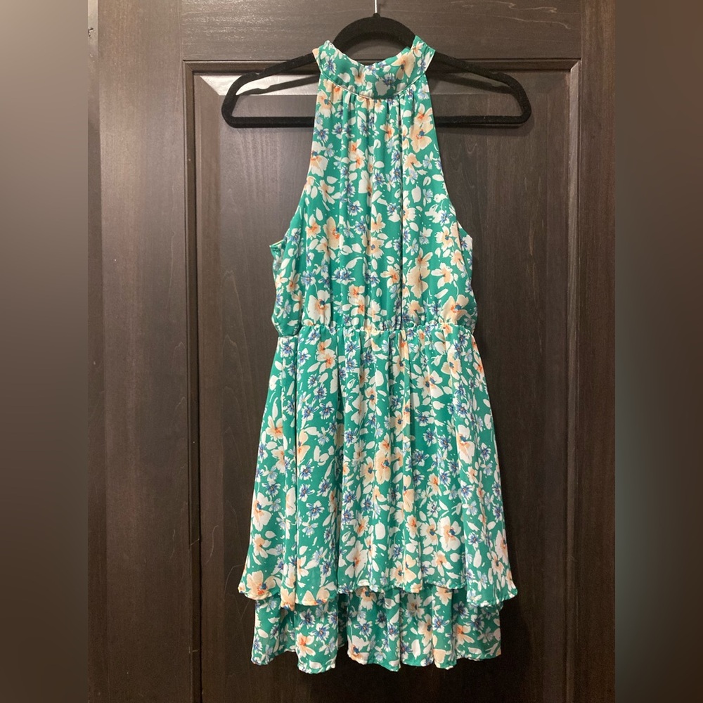 Green Floral Halter Dress